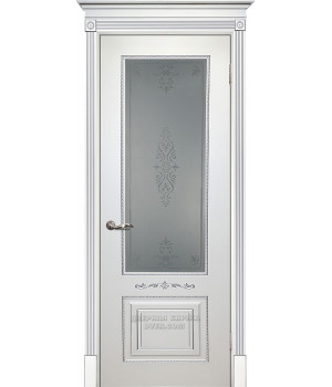 Дверь Smalta-04 ДО 600*2000  Ral9003 Белый, патина серебро, пескоструй /ИД/