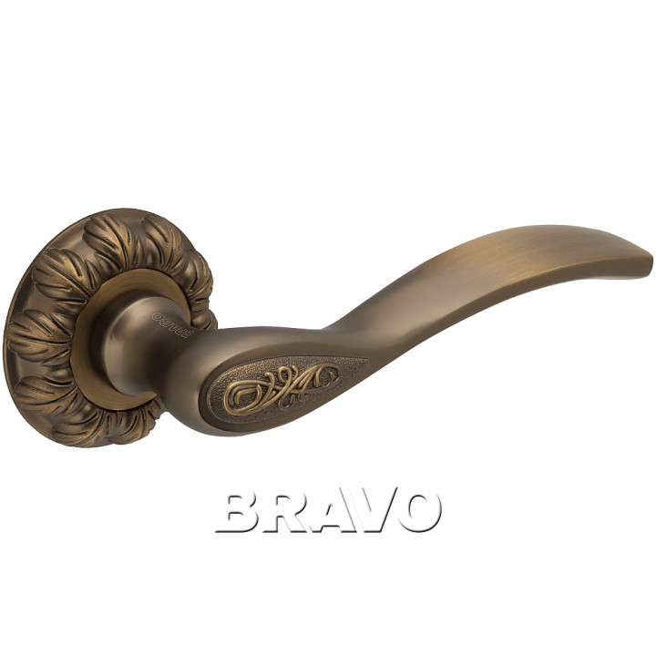 Ручка дверная Bravo Z-385 на розетке Classic в цвете ABB Античная МатБронза