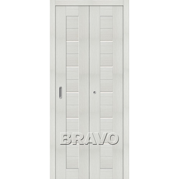 Дверь складная серии Porta X Порта-22 в цвете Bianco Veralinga остекленная.